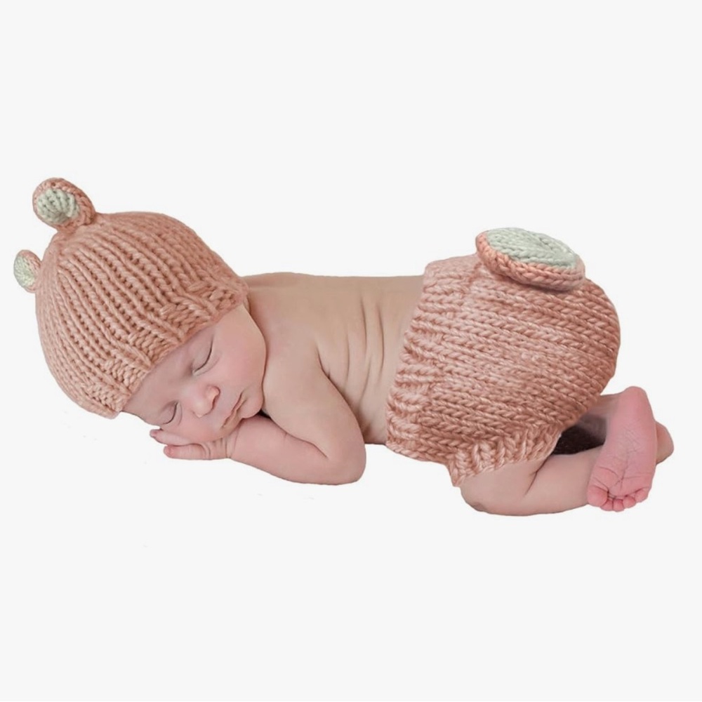 SoDorable Knit Bear Hat and Diaper Cover Set - Pink newborn photo baby 0-3 mo